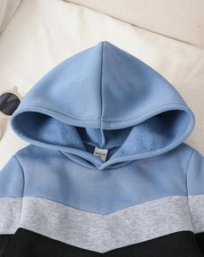 Blue Contrast Hoodie  Printed Kids Winter Suit