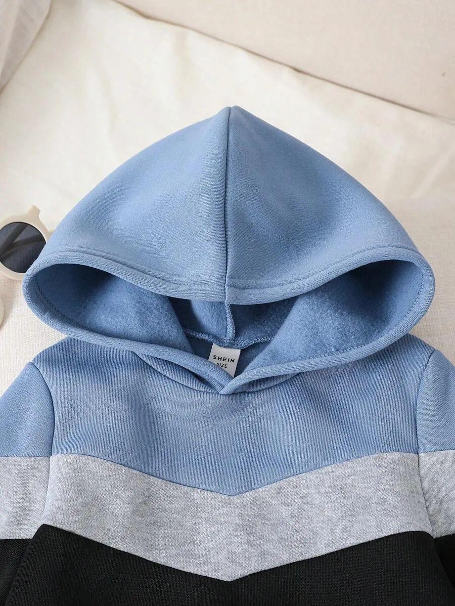 Blue Contrast Hoodie  Printed Kids Winter Suit