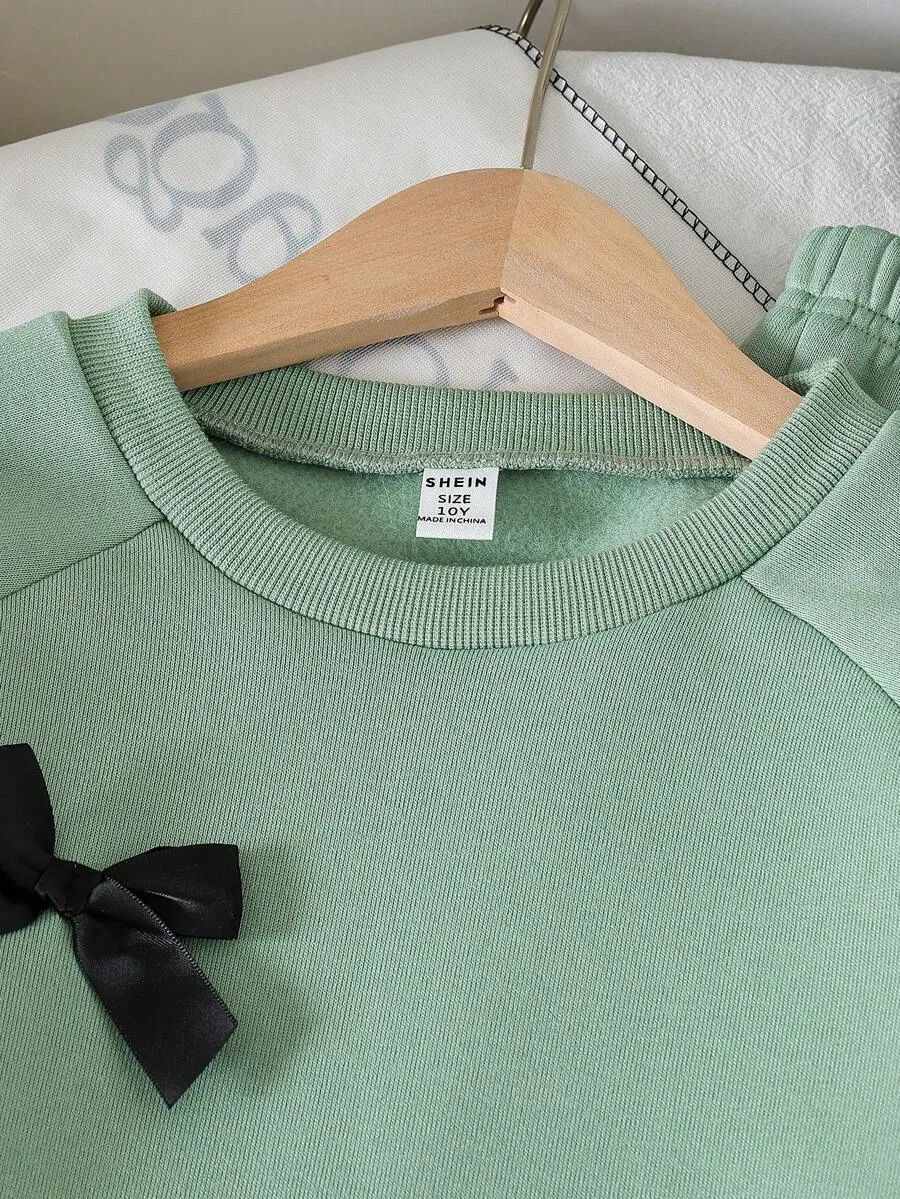 Mind Green with Black Bow Printed Kids Winter Suit (7-14 Years)