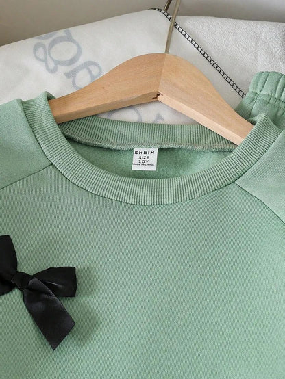 Mind Green with Black Bow Printed Kids Winter Suit (7-14 Years)