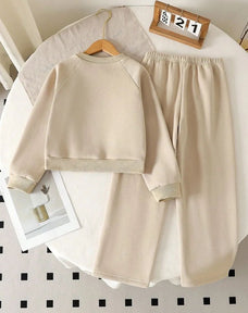 Beige with Black Bow Printed Kids Winter Suit (7-14 Years)