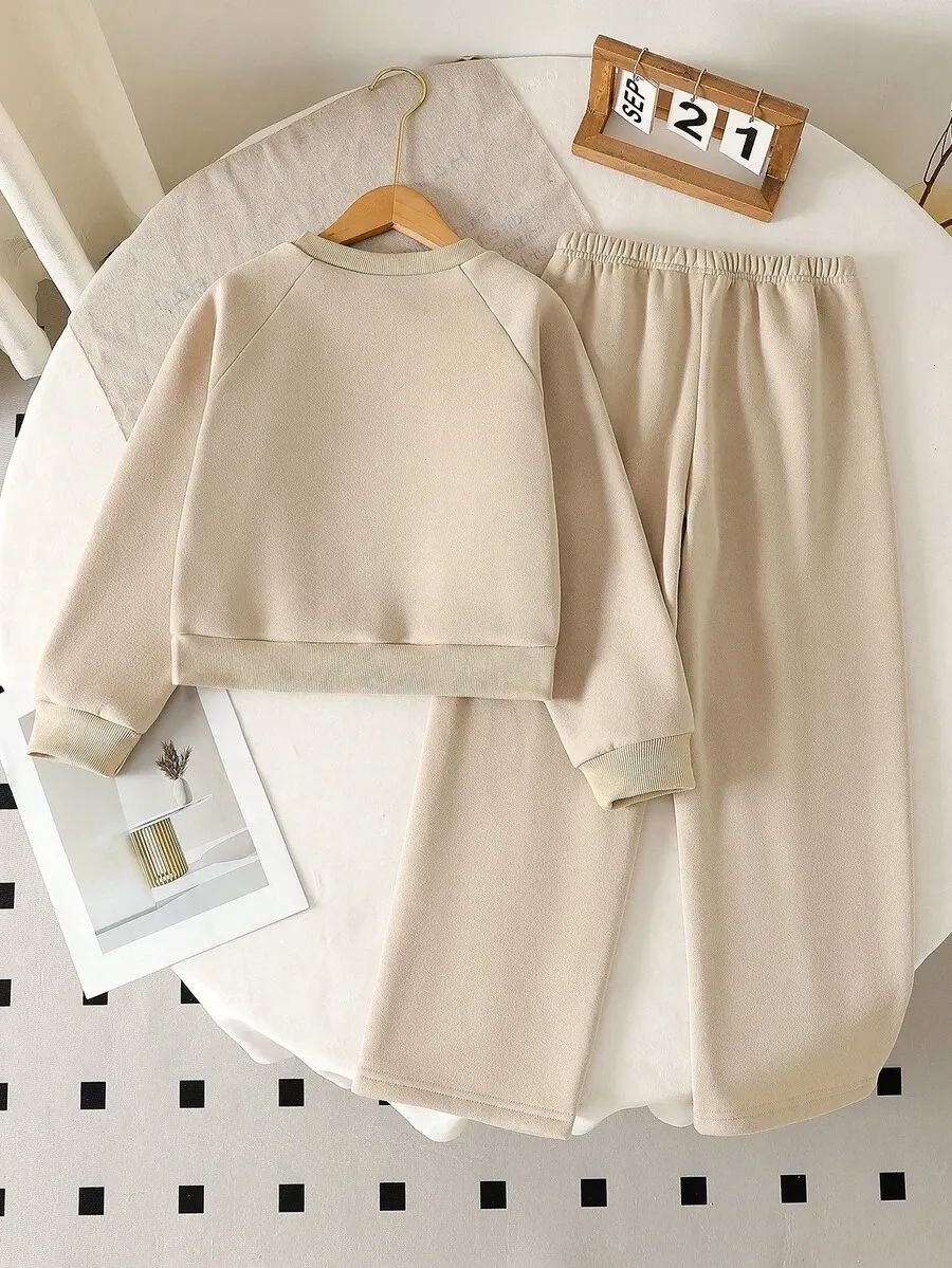 Beige with Black Bow Printed Kids Winter Suit (7-14 Years)