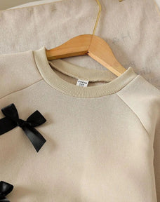 Beige with Black Bow Printed Kids Winter Suit (7-14 Years)