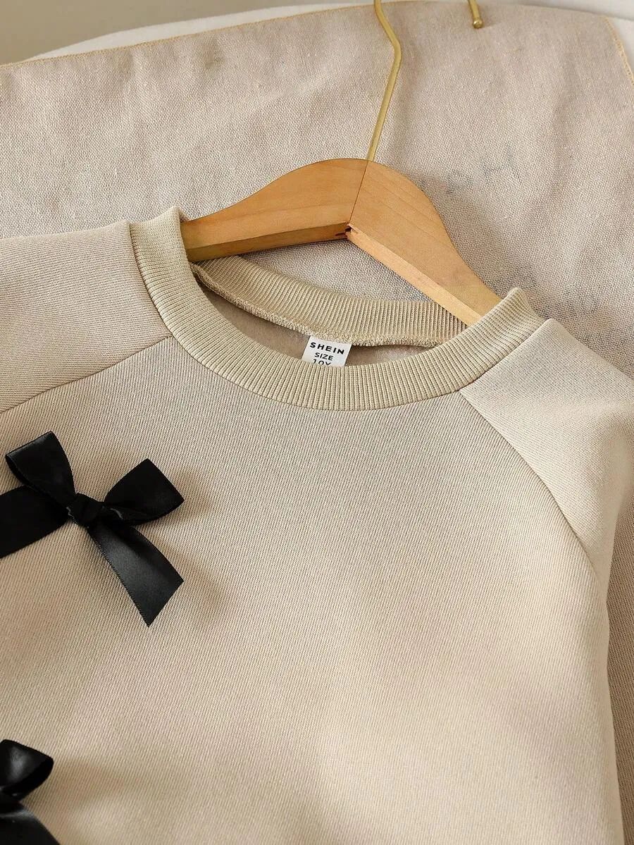 Beige with Black Bow Printed Kids Winter Suit (7-14 Years)