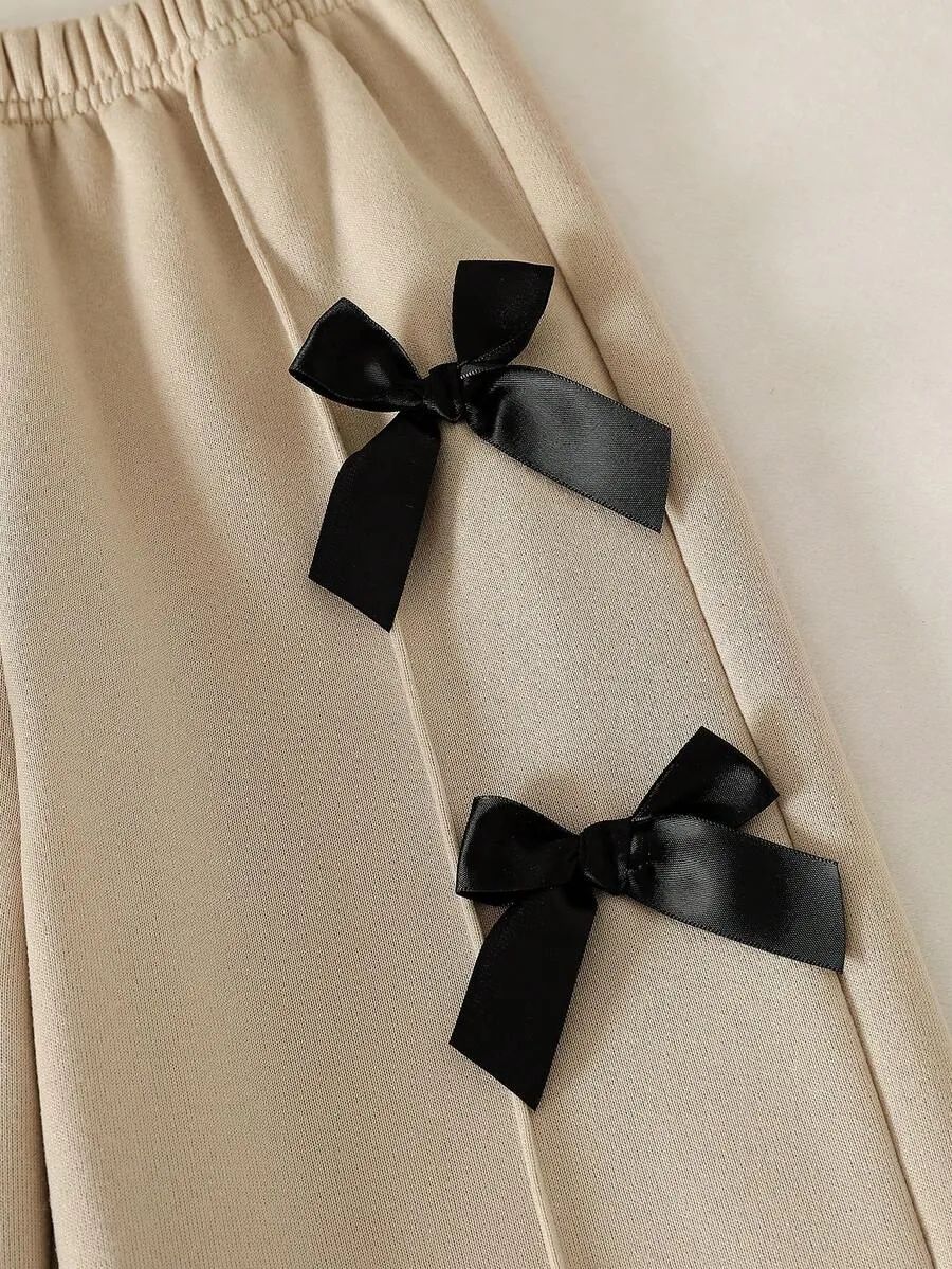 Beige with Black Bow Printed Kids Winter Suit (7-14 Years)