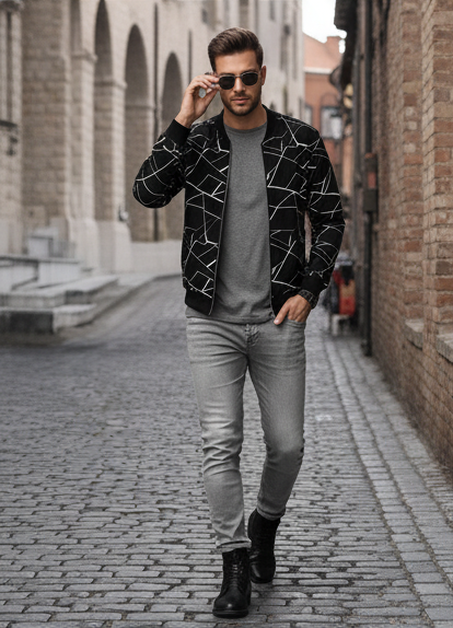 Winter Geo Printed Jacket For Men