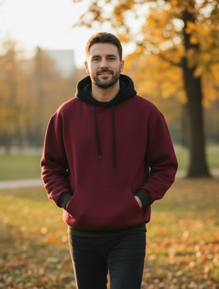 Maroon With Black Basic Hoodie For Men