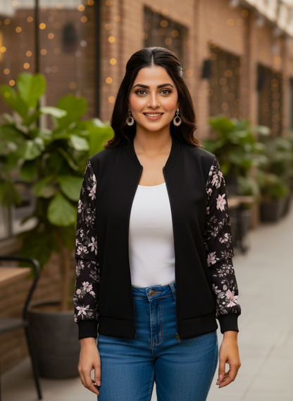 Winter Fleece Floral Printed Jacket For Women