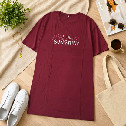 Be The Sunshine Printed Maroon Long T Shirt