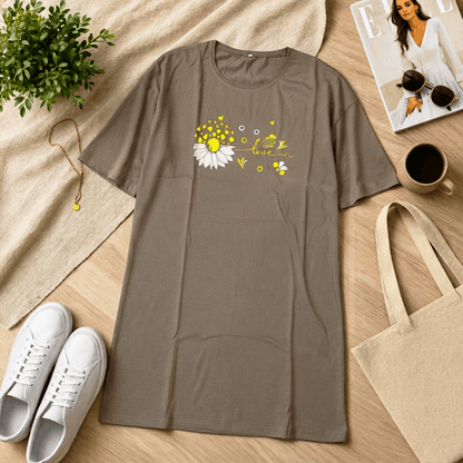 Love Sunflower Printed Grey Long T Shirt