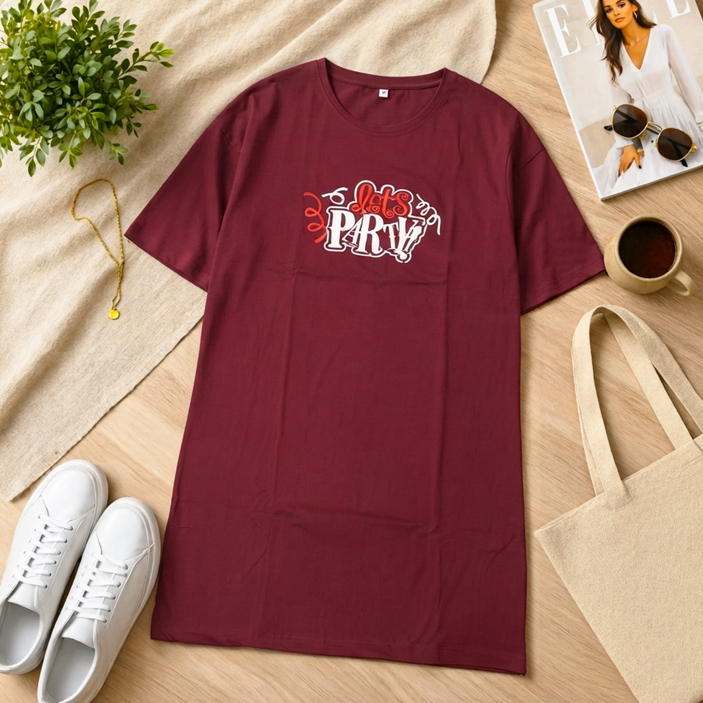 Be The Sunshine Printed Maroon Long T Shirt