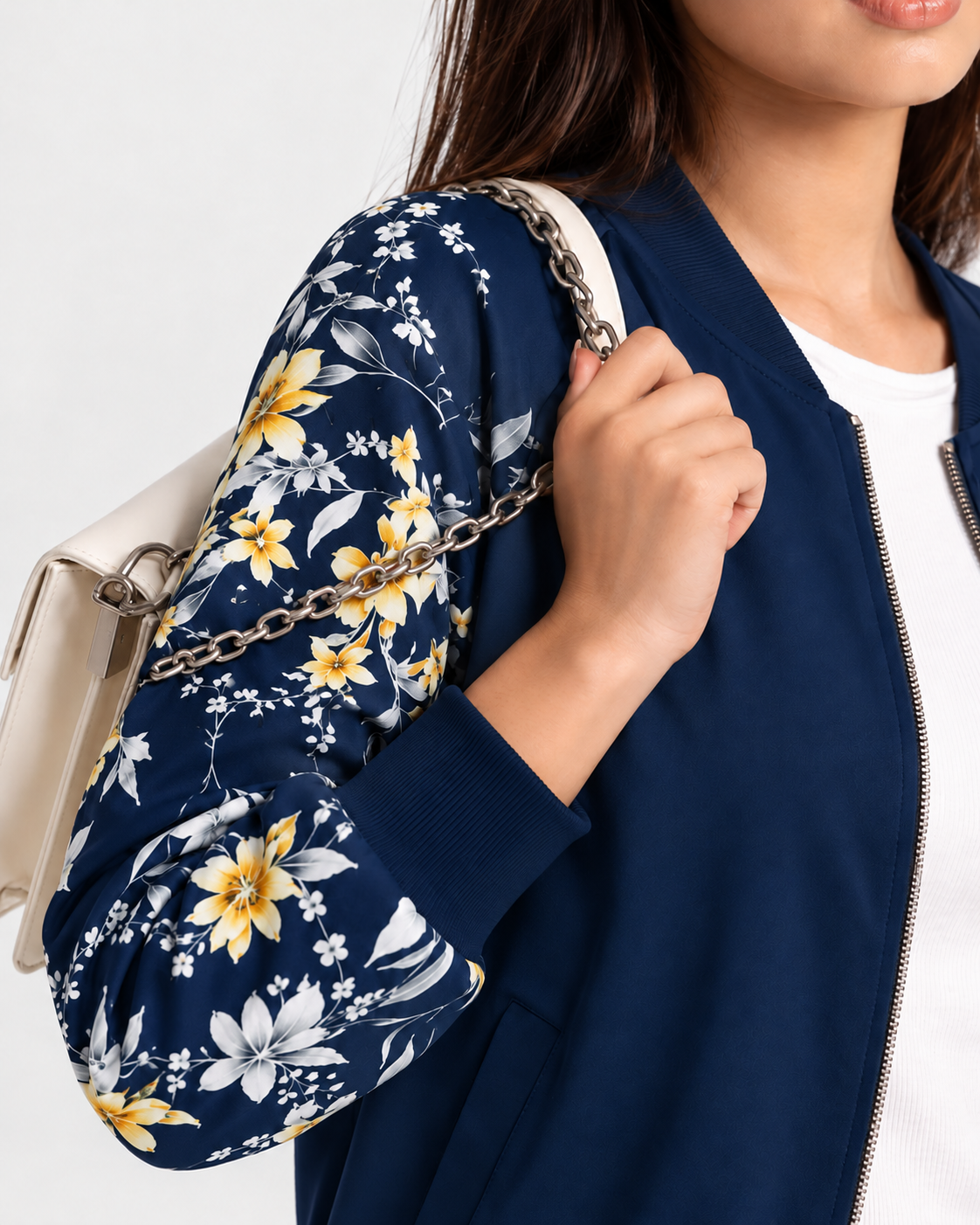 Winter Blue Floral Jacket Women