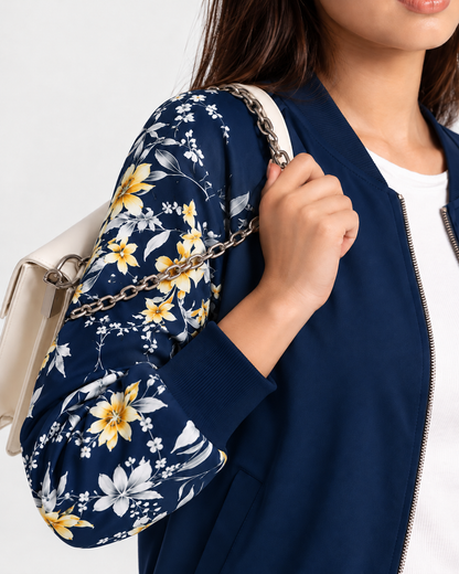 Winter Blue Floral Jacket Women