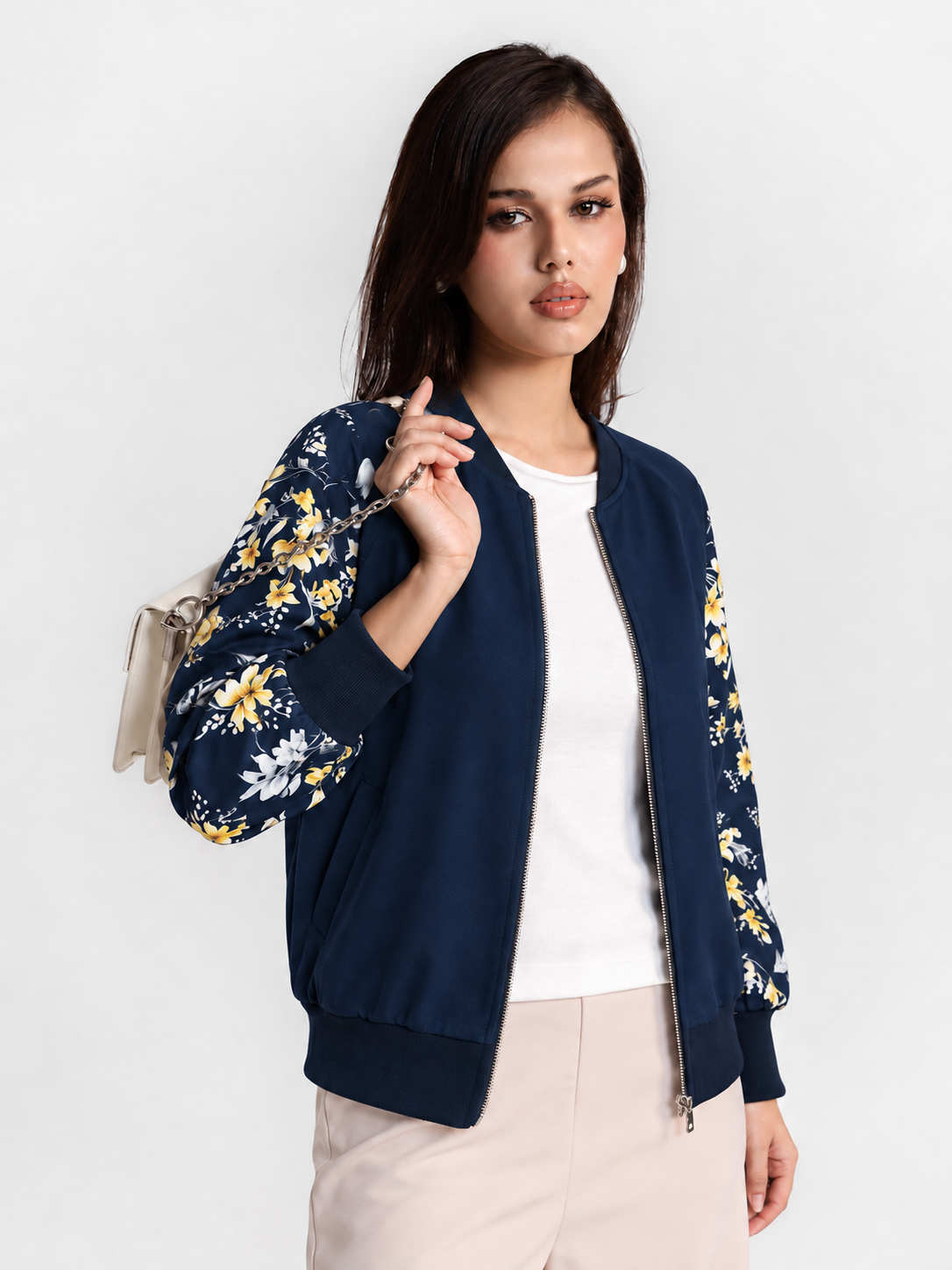 Winter Blue Floral Jacket Women