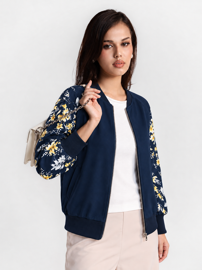 Winter Blue Floral Jacket Women