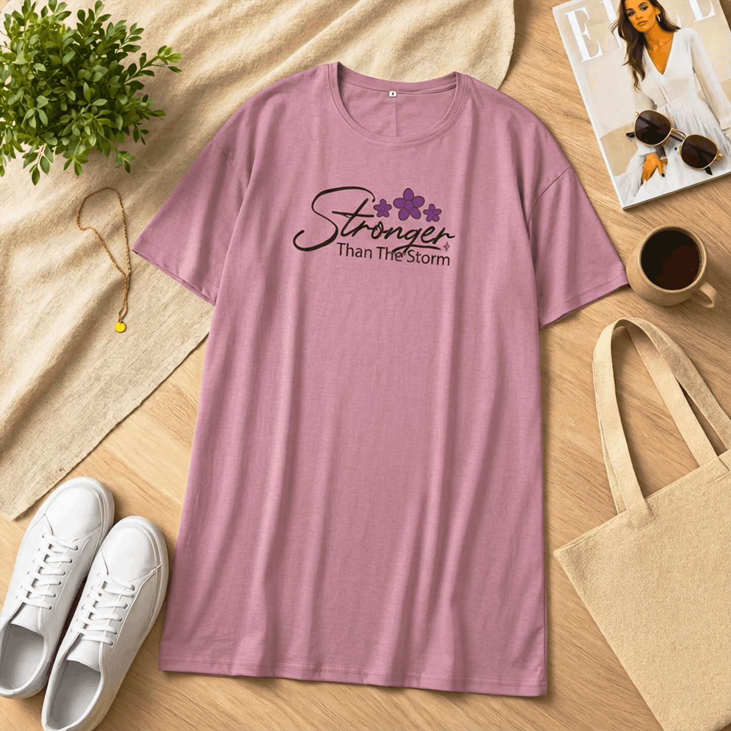 Stronger Storm Printed Pink Long T Shirt