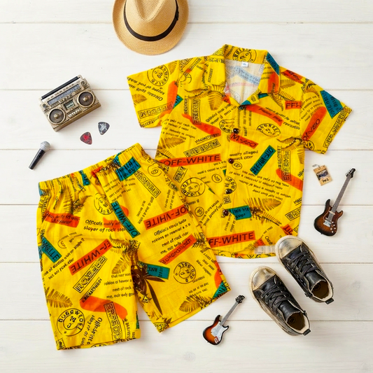 Yellow Dream Kids Linen Half Sleeve Tee & Shorts Set