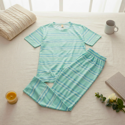 Blue Striped Printed Night Suit