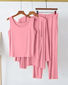 3 Piece Baby Pink Plain Nightwear