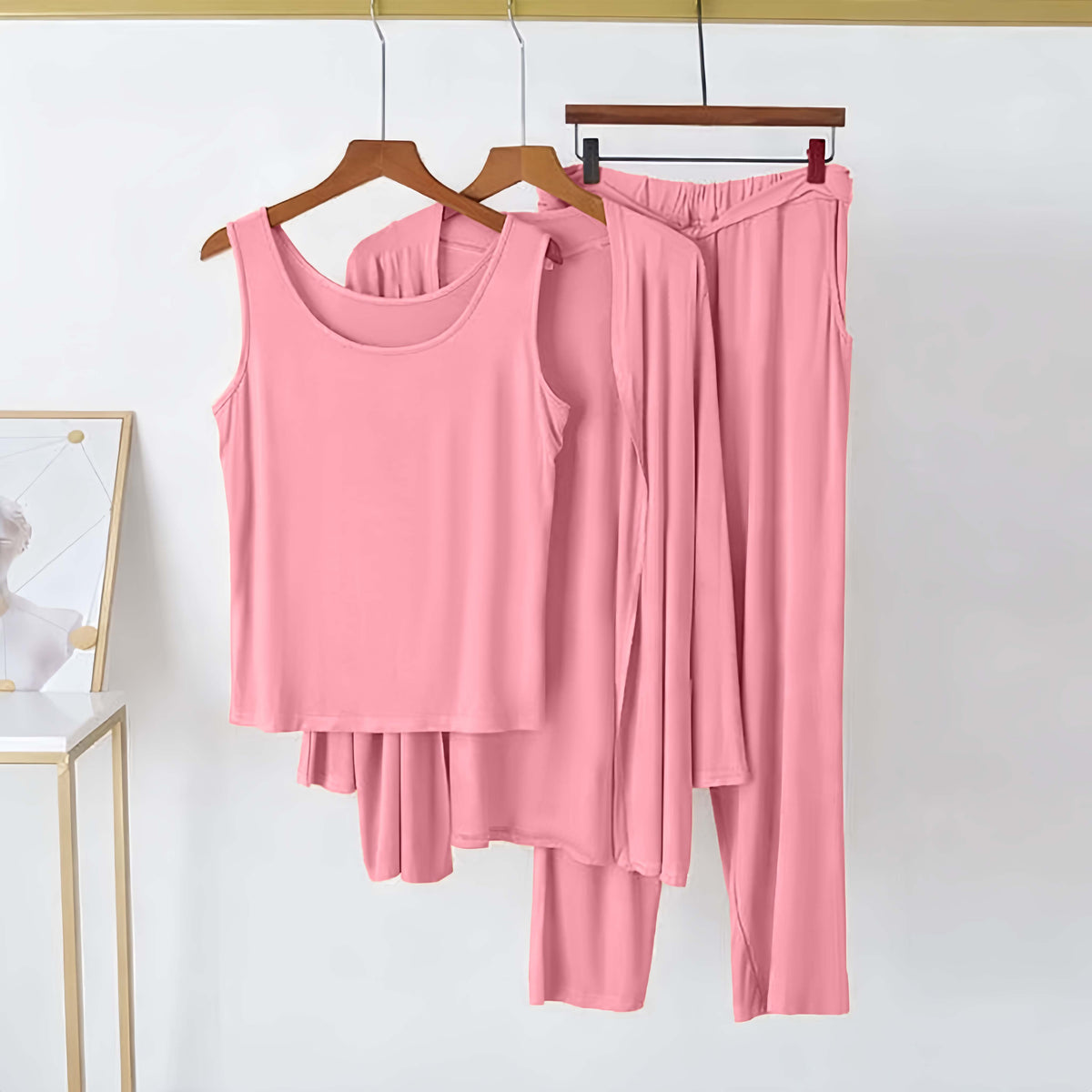 3 Piece Baby Pink Plain Nightwear