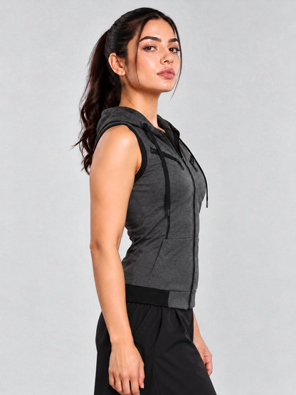 Winter Sleeveless Hooded Zipper For Women
