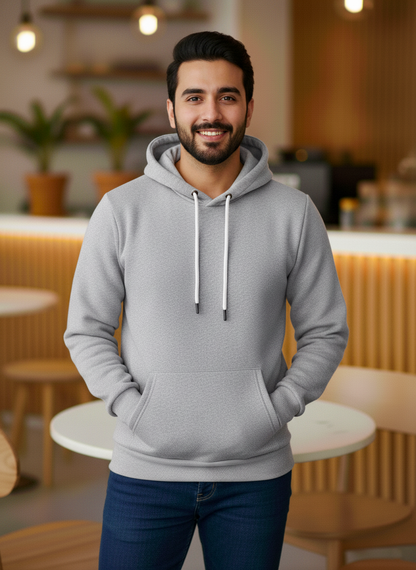 Winter Grey Basic Hoodie For Men