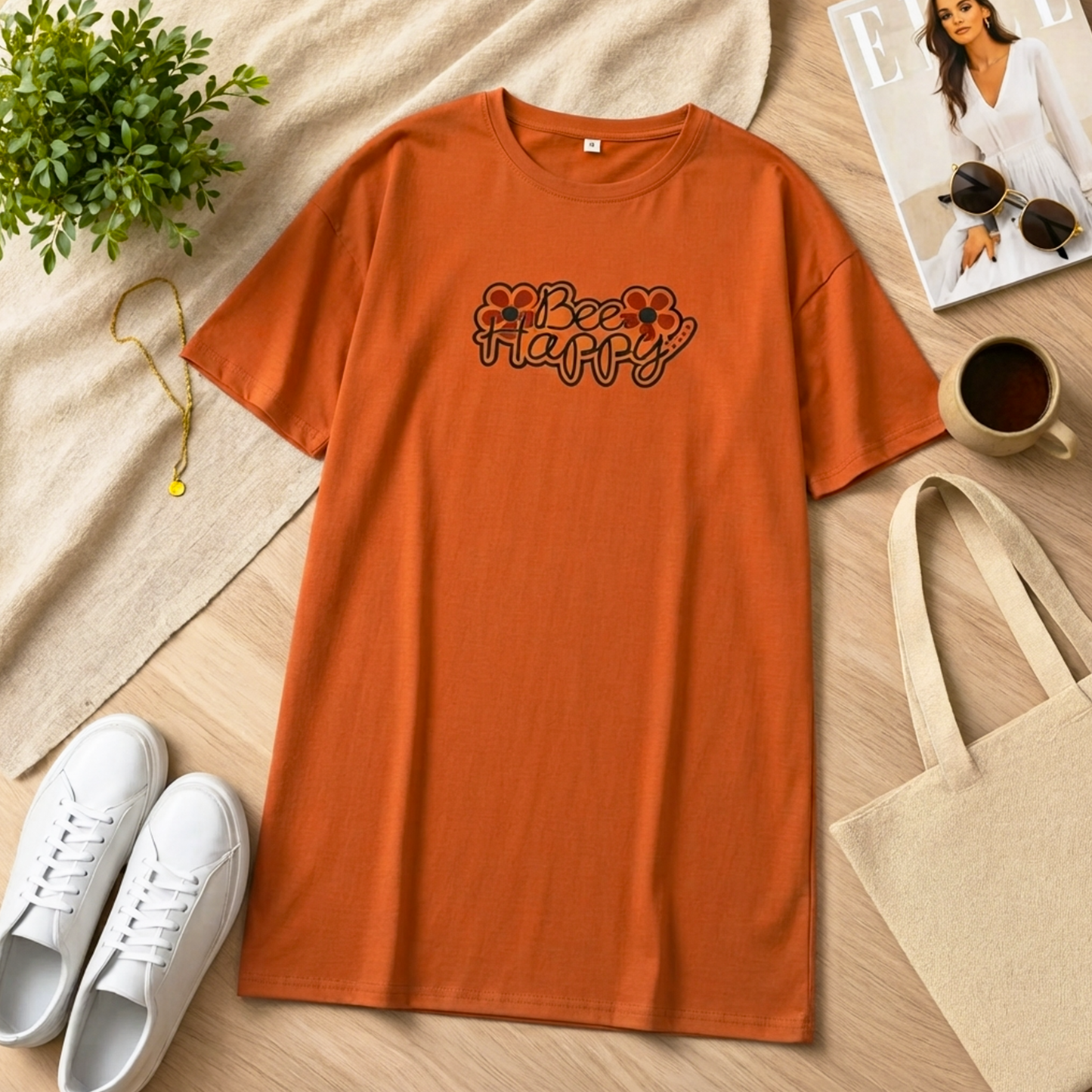 Bee Happy Printed Grey Long T Shirt
