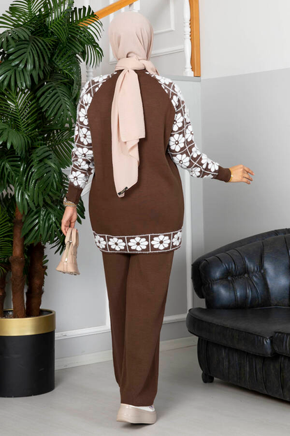 Winter Brown Sunflower Printed Long Sleeves Co-Ord Set