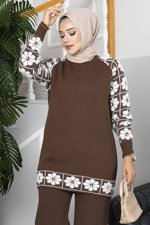 Winter Brown Sunflower Printed Long Sleeves Co-Ord Set