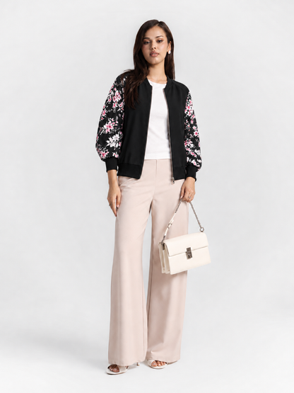 Winter Black Floral Jacket Women