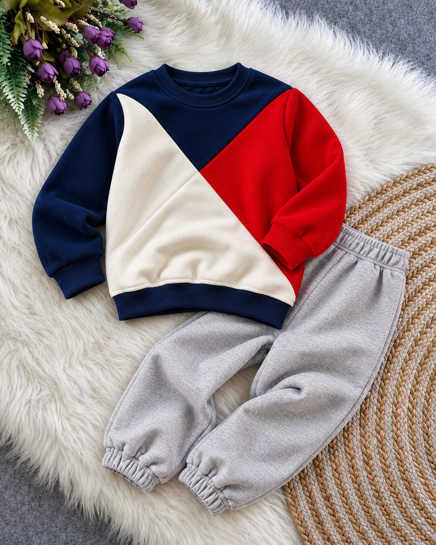 Triangle Panel Printed Kids Winter Suit