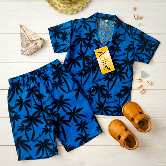 Blue Print Kids Linen Half Sleeve Tee & Shorts Set