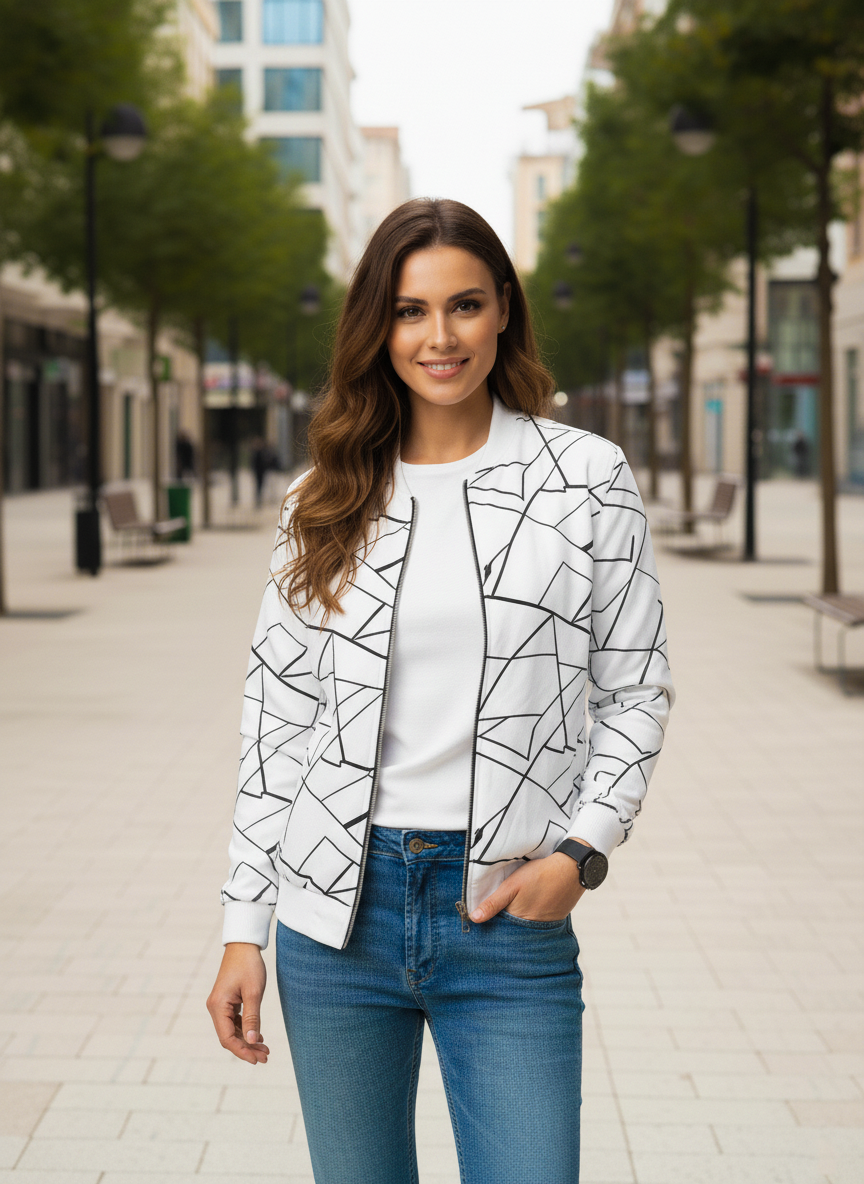 Winter Geo Printed Jacket For Women