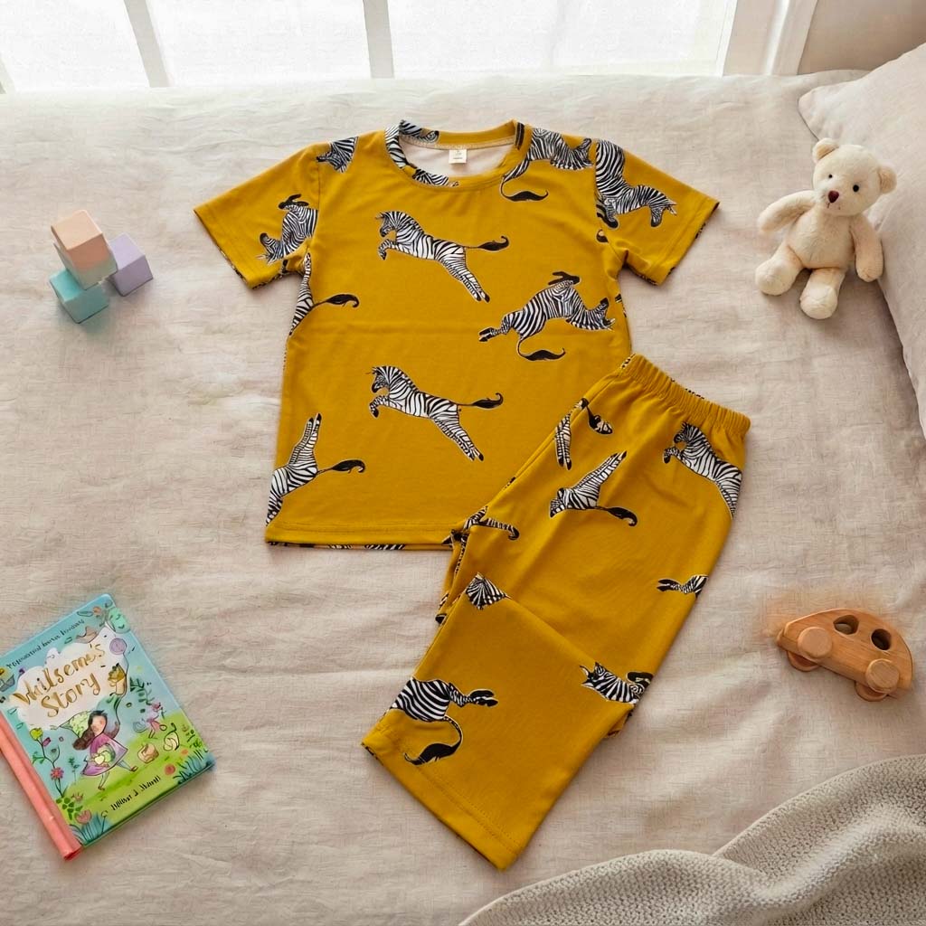 Yellow Zebra Half Sleeve Kids Suit