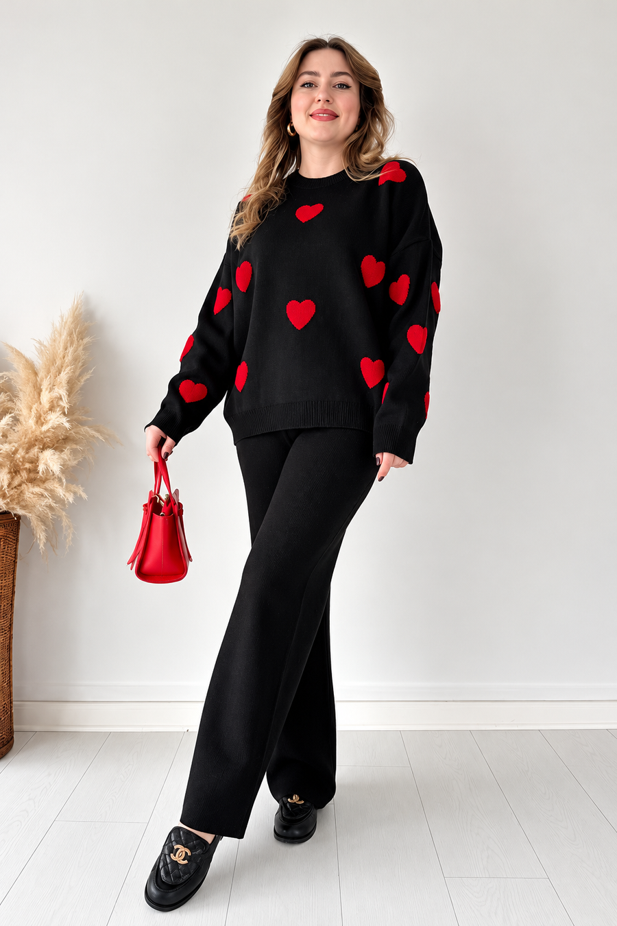 Winter Black Heart Printed Co-Ord Sets