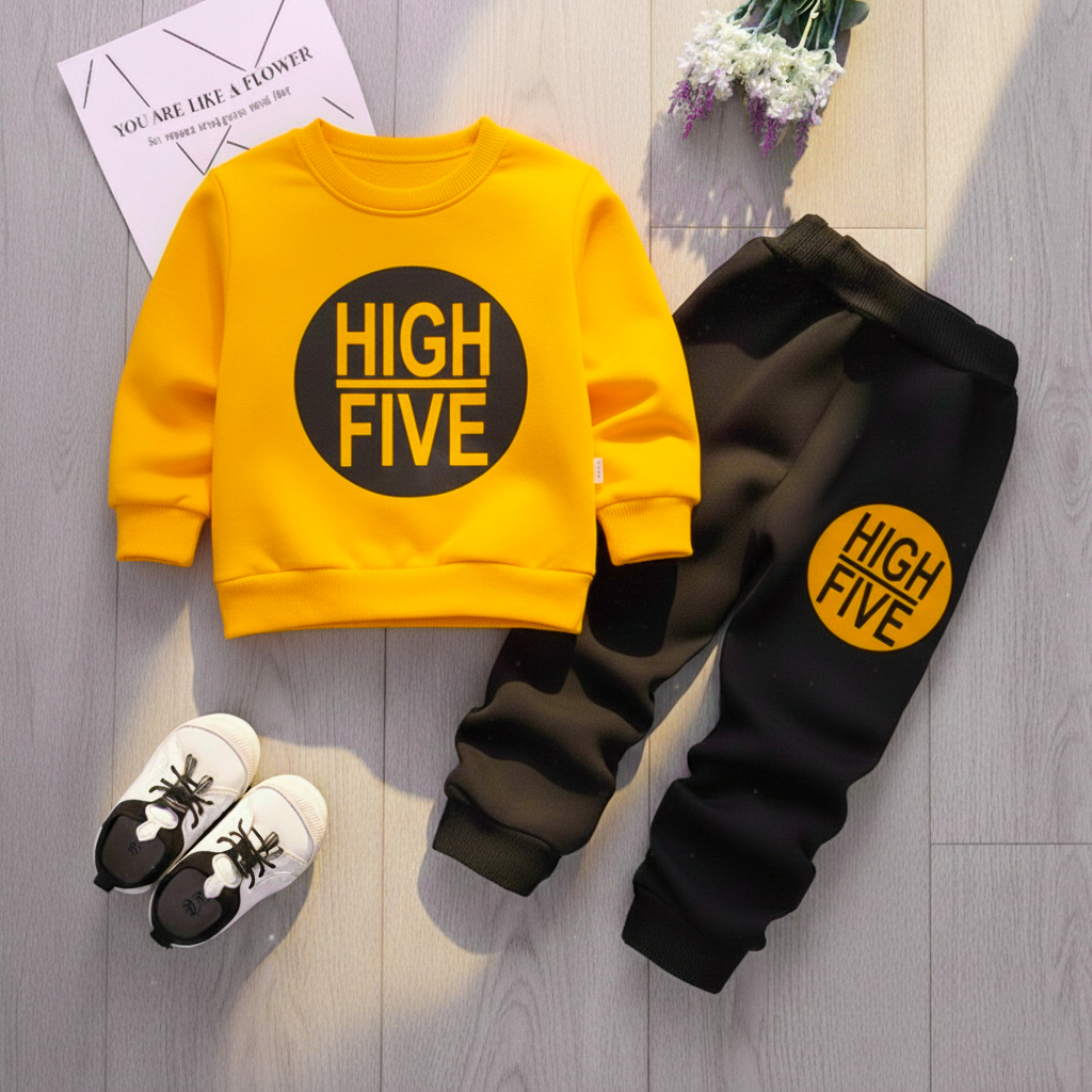 Yellow High Five Printed Kids Winter Suit