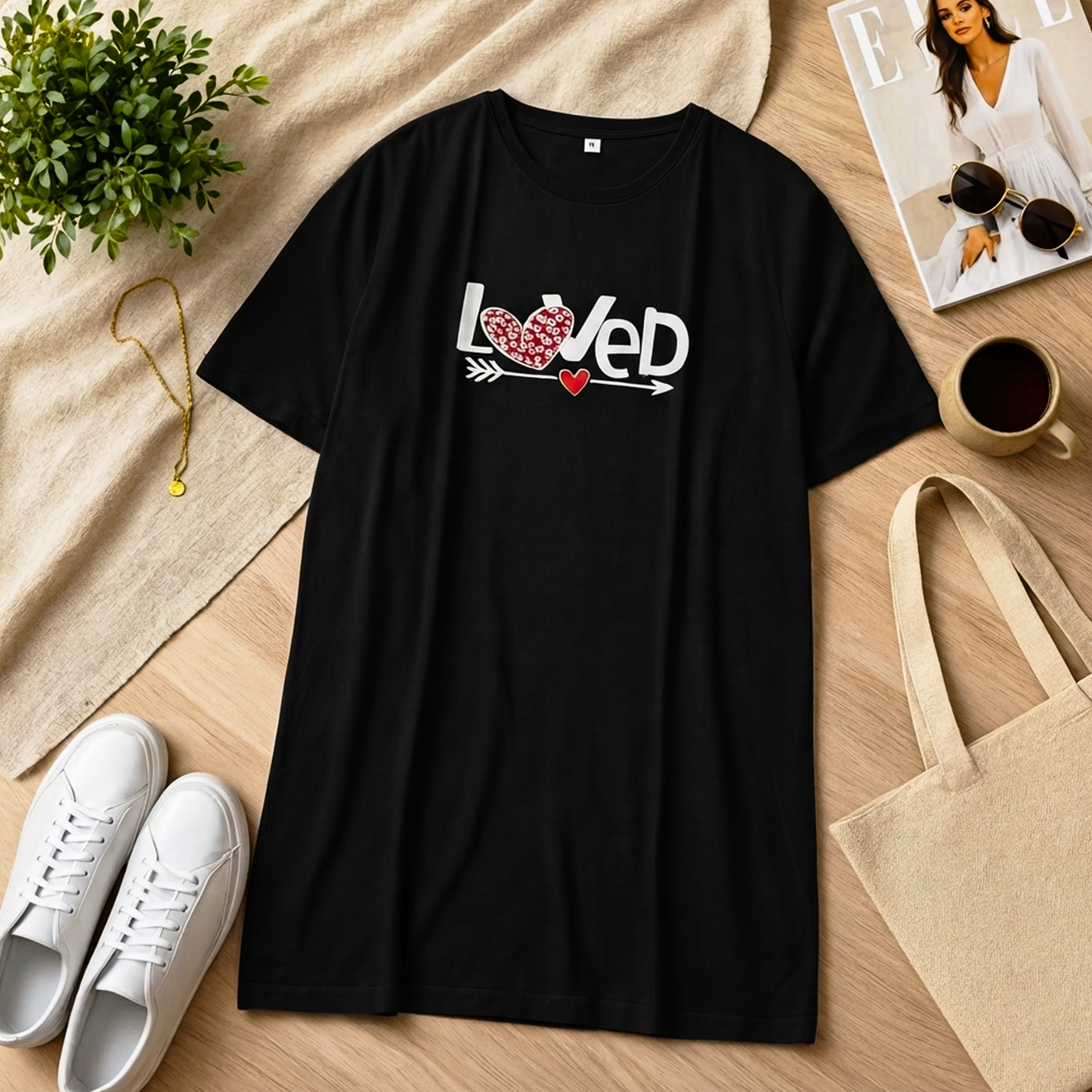 Love Yourself Printed Black Long T Shirt