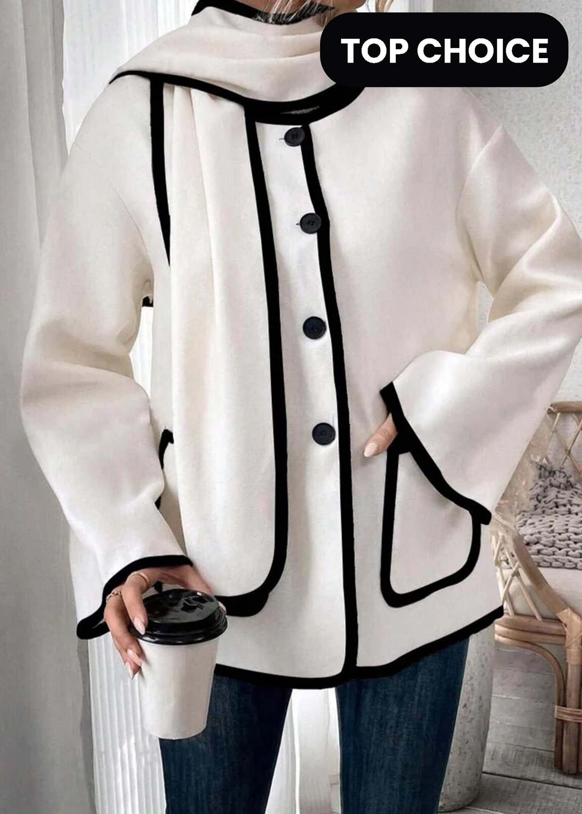 Winter Long Sleeve Winter Trim Coat + Shawl