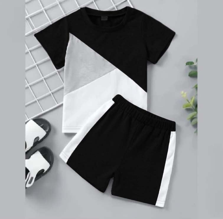 Black Trapezium Half Sleeve Kids Suit (Each)