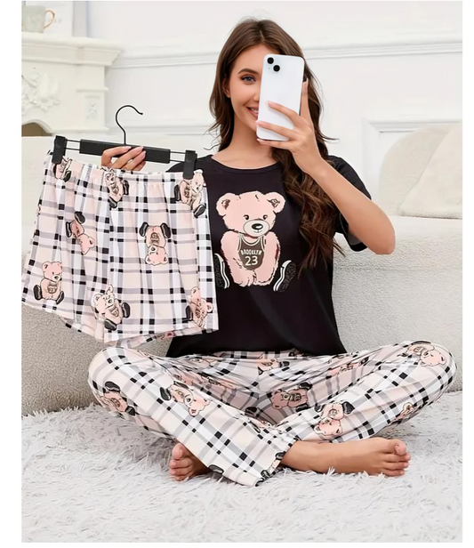 Noise Cotton 3 Piece Printed Night Suitt Leopard