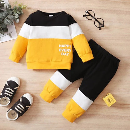 Yellow Panel Happy Everyday Printed Kids Winter Suit