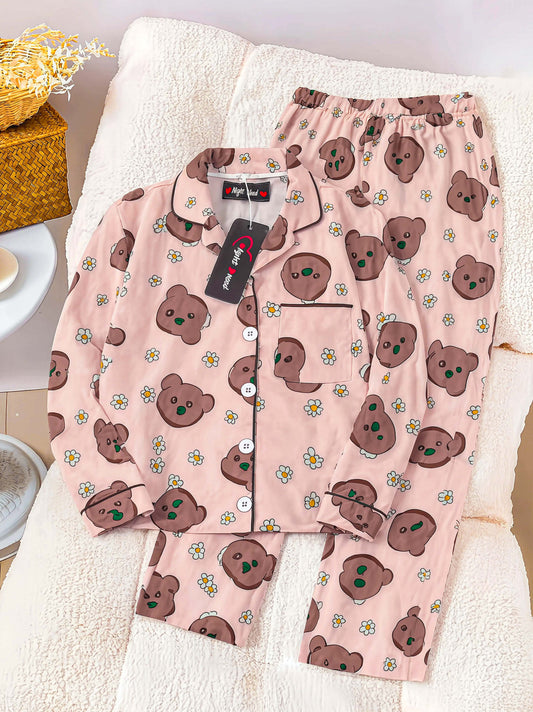 Kids Cute Cartoon Animal Printed Crinkled Cotton Night Suit
