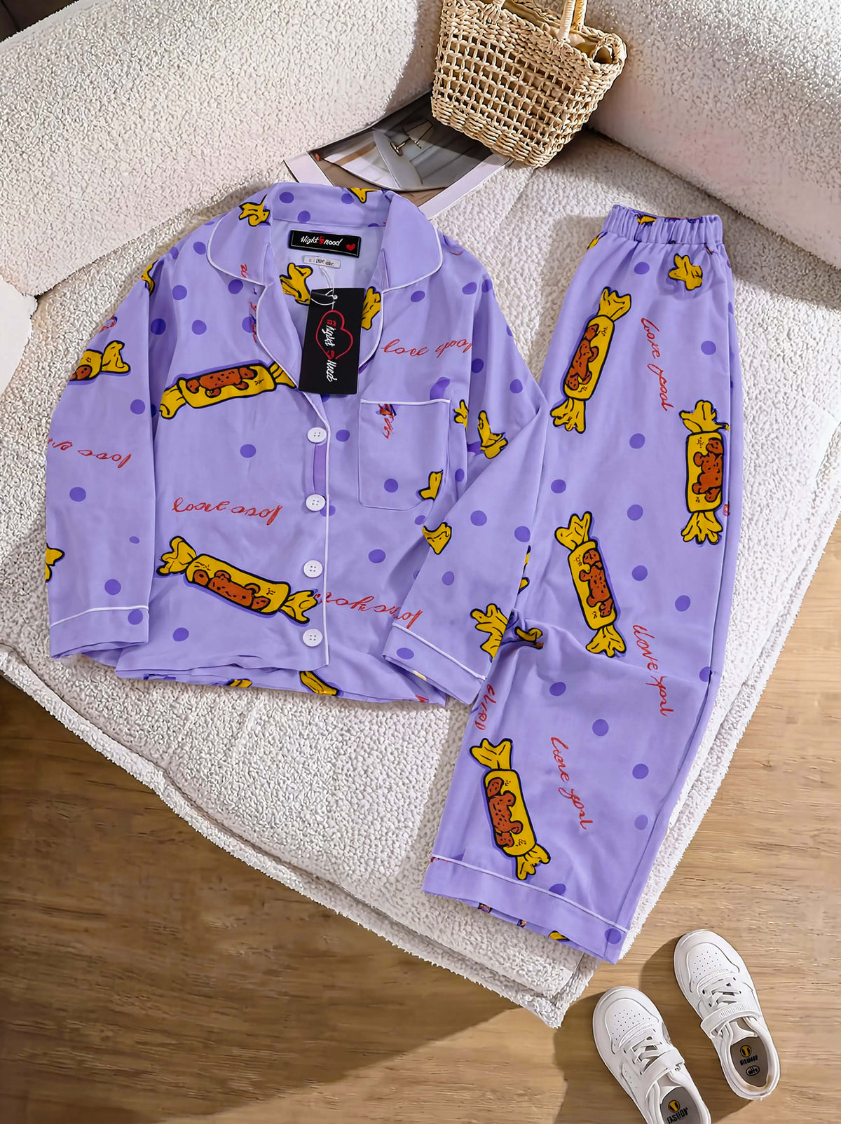 Kids Imported Premium Linen Printed Purple Candy Pj Set - PL3 | 2–14 Years