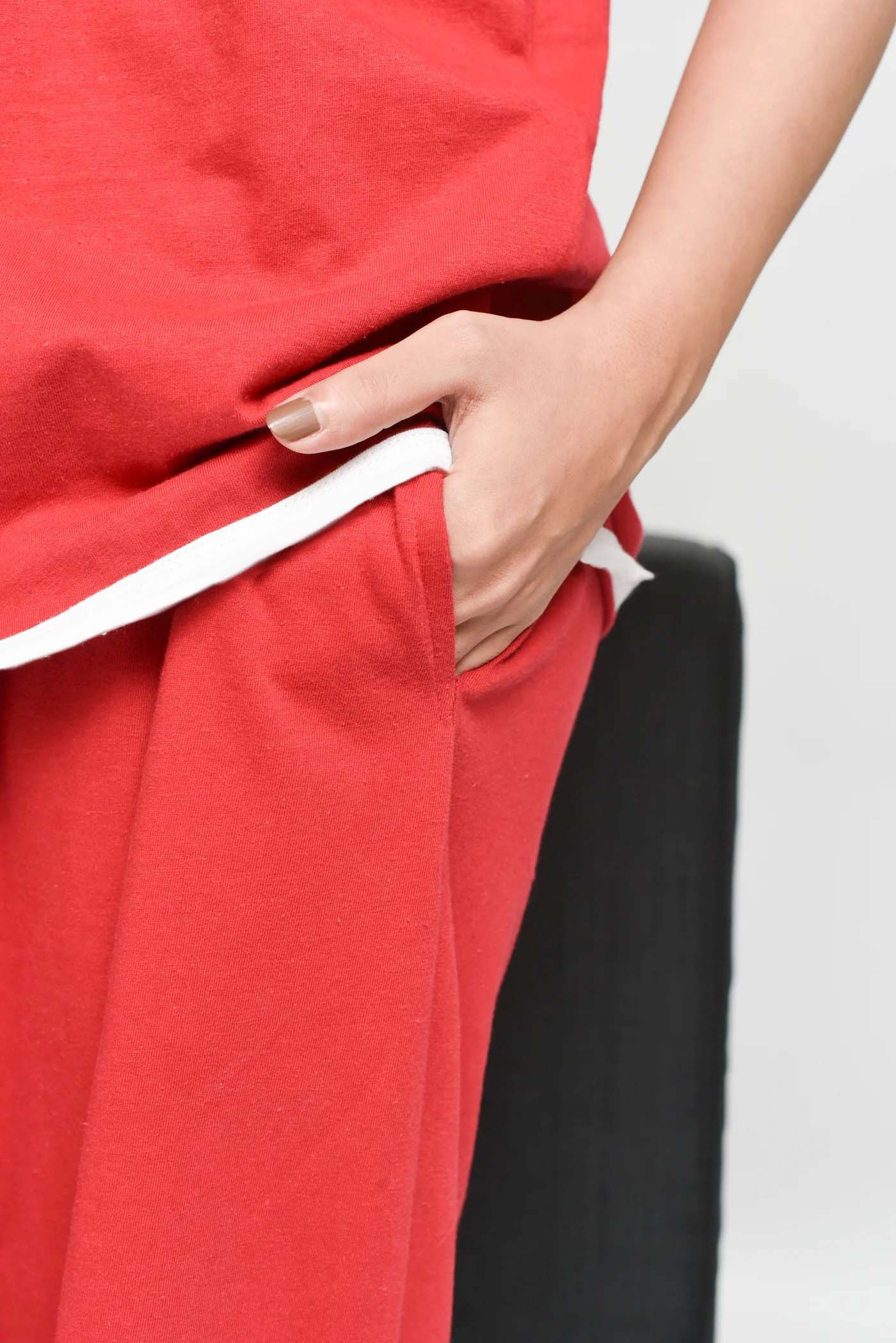 Red Plain Stylish Night Suit