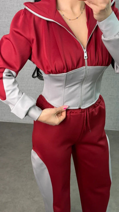 Winter Maroon Colorblock Hooded 2 PC Co-Ord Set