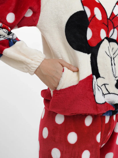 Winter Premium Fleece Red Minnie Mouse Printed Night Suit