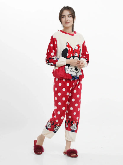 Winter Premium Fleece Red Minnie Mouse Printed Night Suit