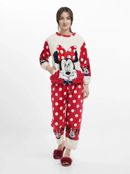 Winter Premium Fleece Red Minnie Mouse Printed Night Suit
