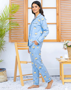 Imported Linen Printed Sky Blue Snow PJ Set-LP1