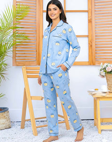 Imported Linen Printed Sky Blue Snow PJ Set-LP1